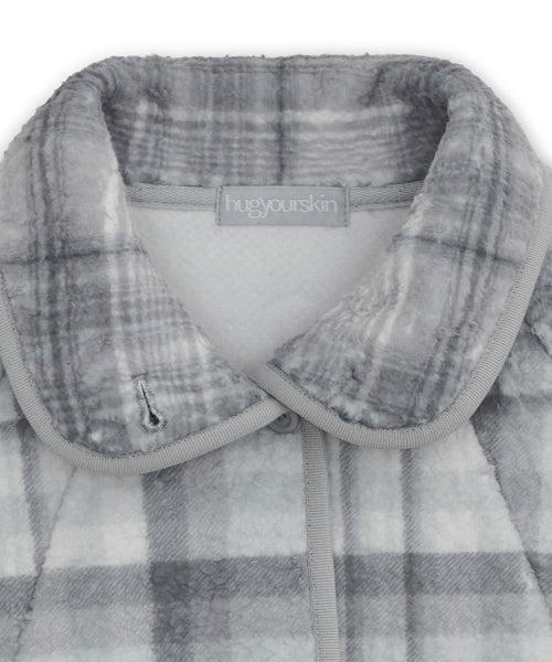 ROUND COLLAR CHECK FLEECE JACKET GREY