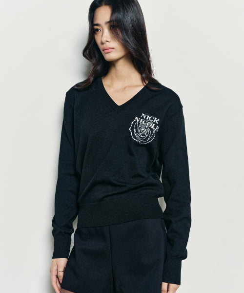 NICOLE MINI ROSE JAQUARD KNIT #徐睿知同款! - 3 COLORS BLACK