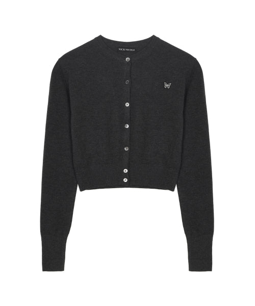 BUTTERFLY JAQUARD KNIT CARDIGAN #徐睿知同款! - 3 COLORS CHARCOAL