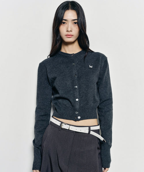 BUTTERFLY JAQUARD KNIT CARDIGAN #徐睿知同款! - 3 COLORS CHARCOAL