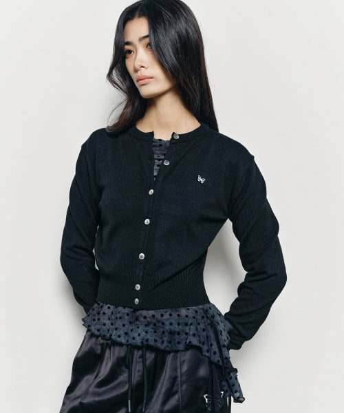 BUTTERFLY JAQUARD KNIT CARDIGAN #徐睿知同款! - 3 COLORS BLACK