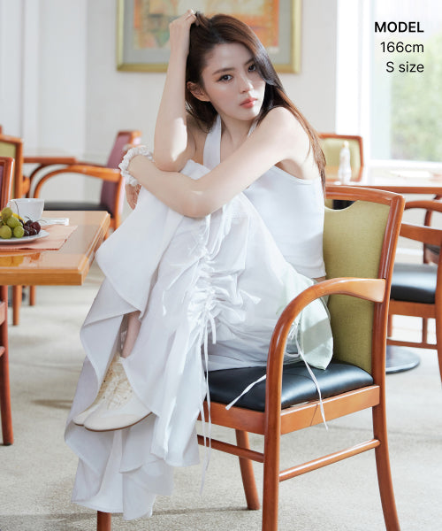 WOMENS NYLON LUCID LONG SKIRT #韓韶禧同款! - 3 COLORS WHITE