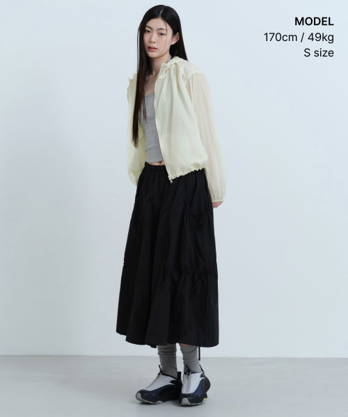 WOMENS NYLON LUCID LONG SKIRT #韓韶禧同款! - 3 COLORS BLACK