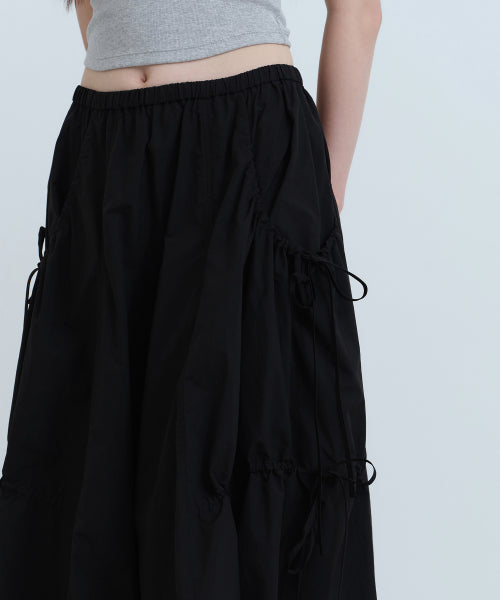 WOMENS NYLON LUCID LONG SKIRT #韓韶禧同款! - 3 COLORS BLACK