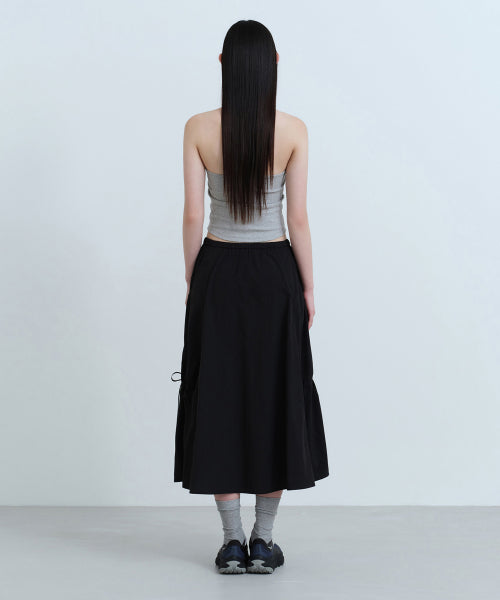WOMENS NYLON LUCID LONG SKIRT #韓韶禧同款! - 3 COLORS BLACK