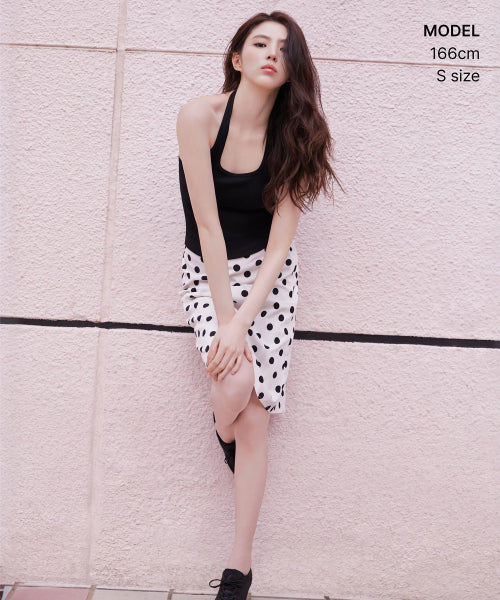 WOMENS POLKA DOT KNEE LENGTH SKIRT #韓韶禧同款! - 2 COLORS CREAM