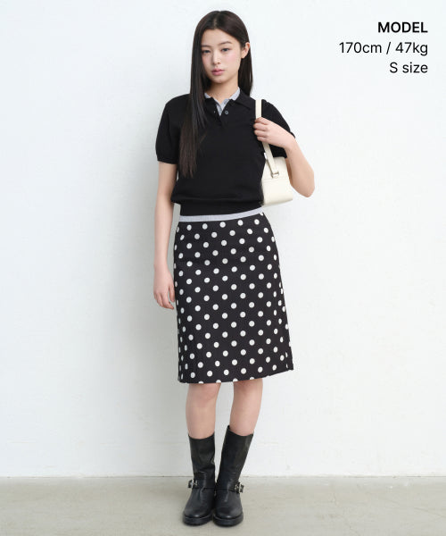 WOMENS POLKA DOT KNEE LENGTH SKIRT #韓韶禧同款! - 2 COLORS BLACK