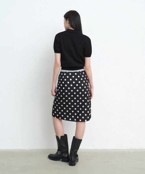 WOMENS POLKA DOT KNEE LENGTH SKIRT #韓韶禧同款! - 2 COLORS BLACK
