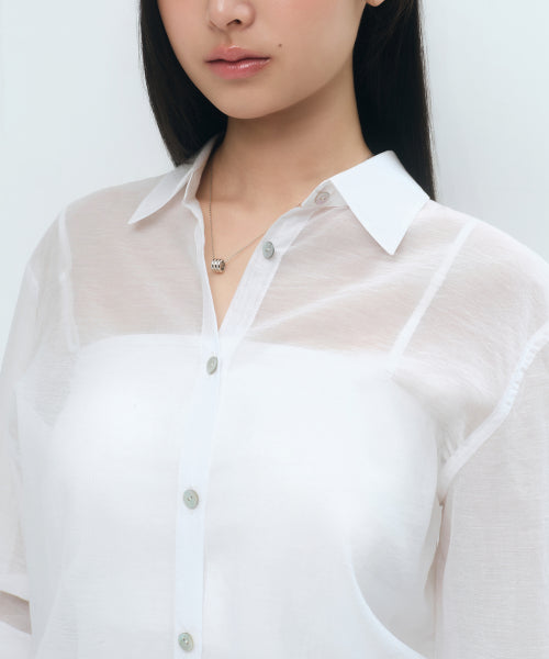 WOMENS RELAXED SHEER SHIRT #韓韶禧同款! - 4 COLORS WHITE