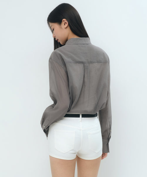 WOMENS RELAXED SHEER SHIRT #韓韶禧同款! - 4 COLORS GREY