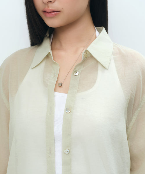 WOMENS RELAXED SHEER SHIRT #韓韶禧同款! - 4 COLORS GREEN