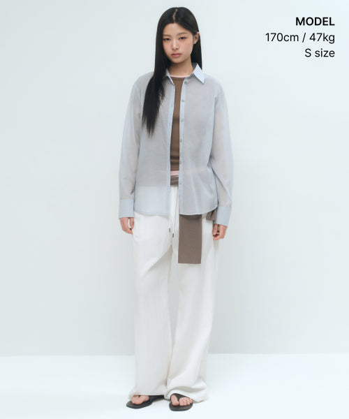 WOMENS RELAXED SHEER SHIRT #韓韶禧同款! - 4 COLORS BLUE