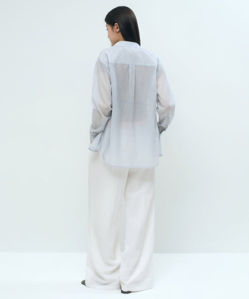 WOMENS RELAXED SHEER SHIRT #韓韶禧同款! - 4 COLORS BLUE