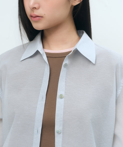 WOMENS RELAXED SHEER SHIRT #韓韶禧同款! - 4 COLORS BLUE