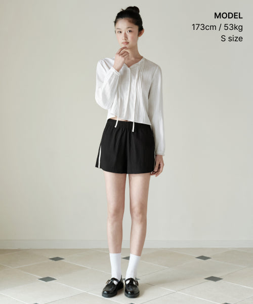 WOMENS VERTICAL TEXTURED COTTON PINTUCK BLOUSE #韓韶禧同款! - 3 COLORS WHITE