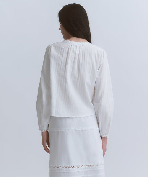 WOMENS VERTICAL TEXTURED COTTON PINTUCK BLOUSE #韓韶禧同款! - 3 COLORS WHITE