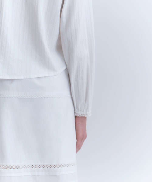 WOMENS VERTICAL TEXTURED COTTON PINTUCK BLOUSE #韓韶禧同款! - 3 COLORS WHITE