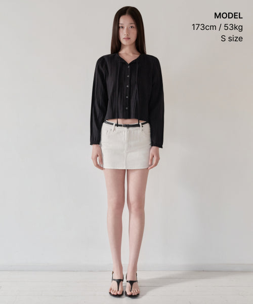 WOMENS VERTICAL TEXTURED COTTON PINTUCK BLOUSE #韓韶禧同款! - 3 COLORS BLACK