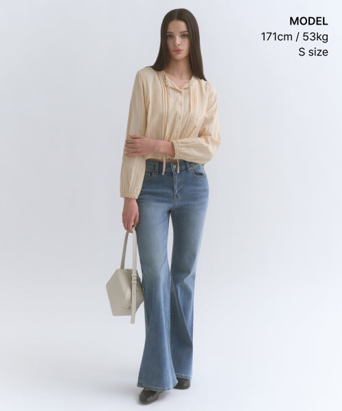 WOMENS VERTICAL TEXTURED COTTON PINTUCK BLOUSE #韓韶禧同款! - 3 COLORS BUTTER