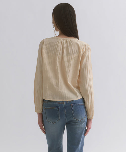 WOMENS VERTICAL TEXTURED COTTON PINTUCK BLOUSE #韓韶禧同款! - 3 COLORS BUTTER