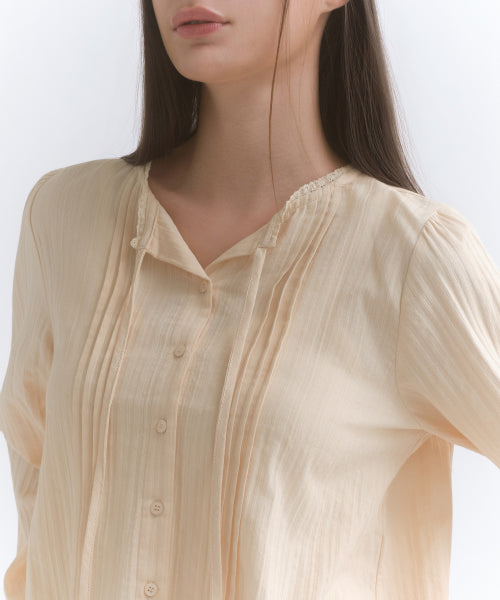 WOMENS VERTICAL TEXTURED COTTON PINTUCK BLOUSE #韓韶禧同款! - 3 COLORS BUTTER