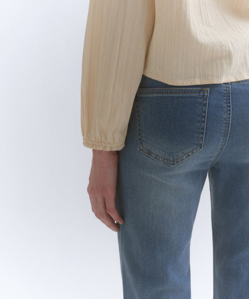 WOMENS VERTICAL TEXTURED COTTON PINTUCK BLOUSE #韓韶禧同款! - 3 COLORS BUTTER