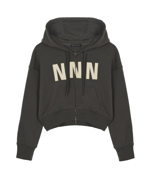 NNN PATCH CROP HOOD ZIP UP #徐睿知同款! - 2 COLORS BROWN