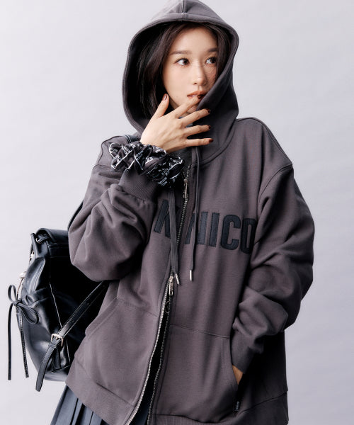 NICOLE PATCH WARM HOOD ZIP UP #徐睿知同款! - 2 COLORS CHARCOAL