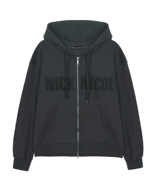 NICOLE PATCH WARM HOOD ZIP UP #徐睿知同款! - 2 COLORS CHARCOAL