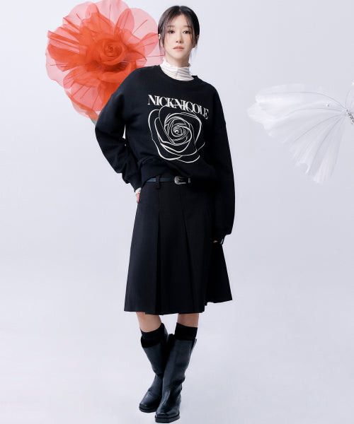 LOW-RISE MIDI PLEAT SKIRT #徐睿知同款! BLACK