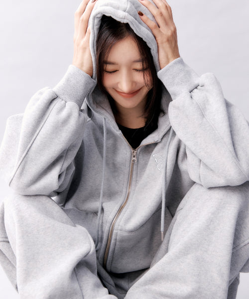 BUTTERFLY WARM COTTON SWEAT HOOD ZIP UP #徐睿知同款! - 2 COLORS GREY