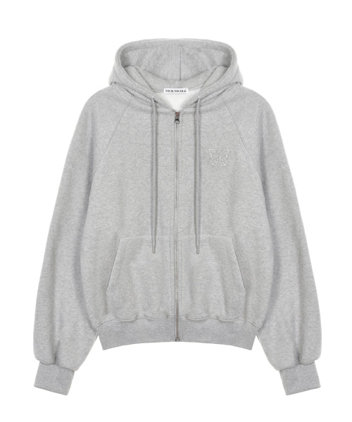 BUTTERFLY WARM COTTON SWEAT HOOD ZIP UP #徐睿知同款! - 2 COLORS GREY