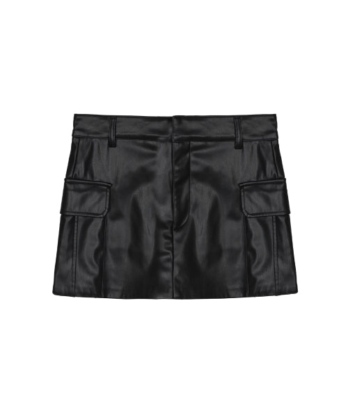 SOFT LEATHER WAIST MINI SKORT #徐睿知同款! BLACK