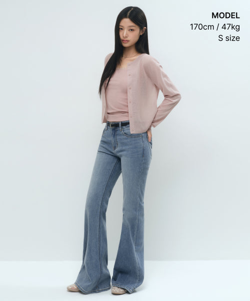WOMENS SHEER ROUND NECK CARDIGAN #韓韶禧同款! - 7 COLORS PINK