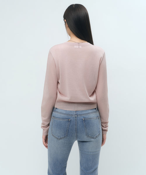 WOMENS SHEER ROUND NECK CARDIGAN #韓韶禧同款! - 7 COLORS PINK