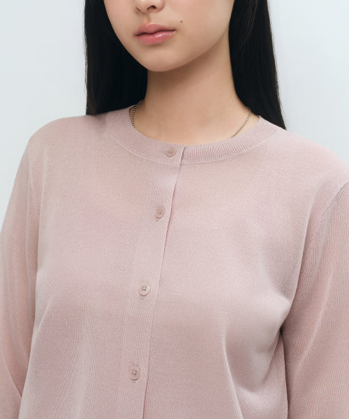 WOMENS SHEER ROUND NECK CARDIGAN #韓韶禧同款! - 7 COLORS PINK