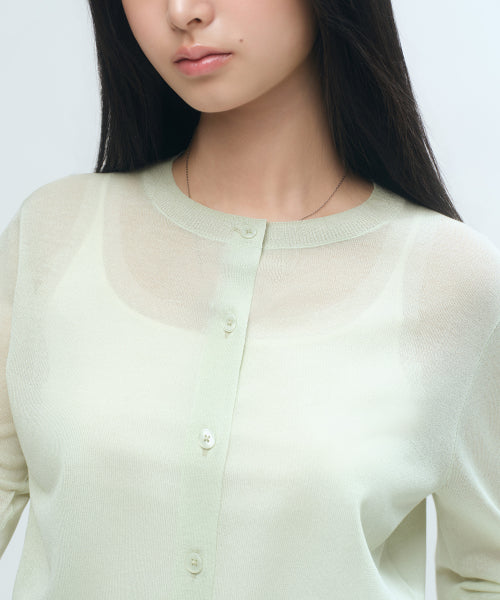 WOMENS SHEER ROUND NECK CARDIGAN #韓韶禧同款! - 7 COLORS MINT