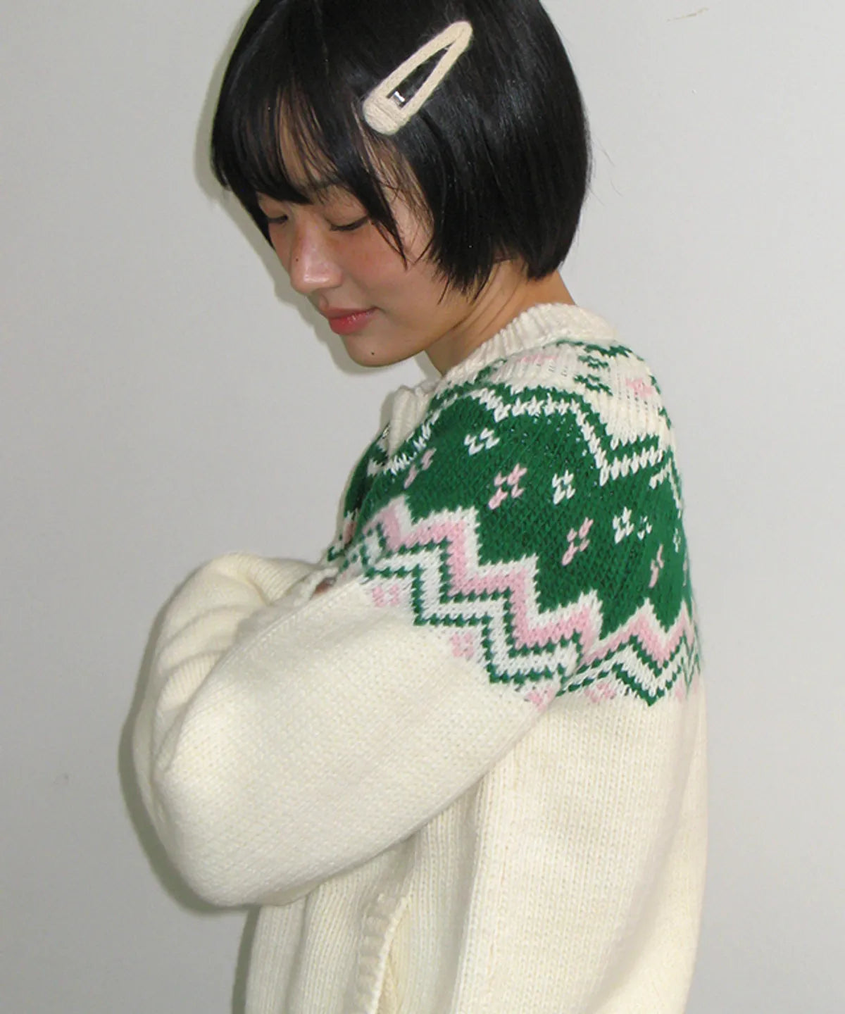 NORDIC FAIR ISLE COWICHAN KNIT ZIP UP IVORY