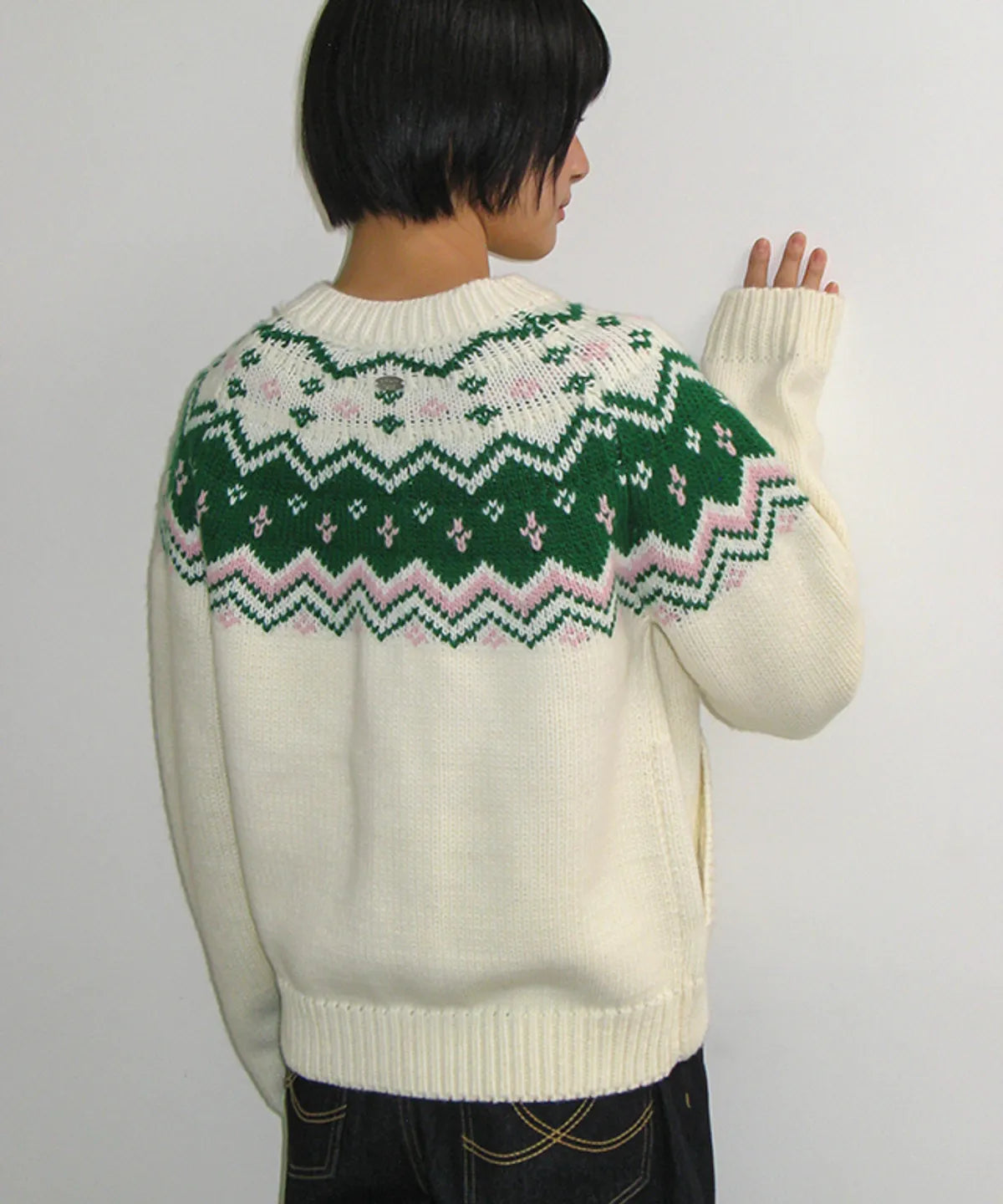 NORDIC FAIR ISLE COWICHAN KNIT ZIP UP IVORY