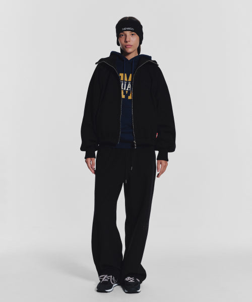 WAFFLE MINK DAILY HOODED ZIP UP - 4 COLORS BLACK