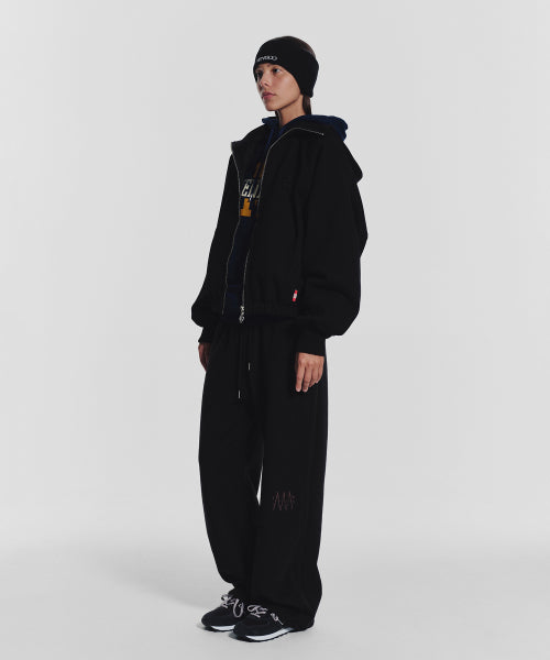 WAFFLE MINK DAILY HOODED ZIP UP - 4 COLORS BLACK
