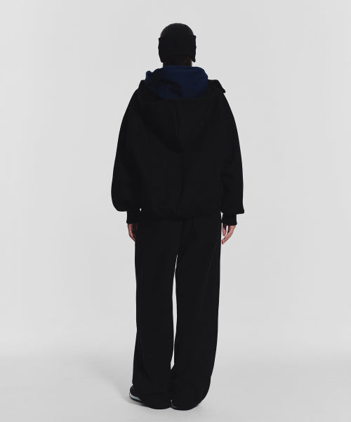 WAFFLE MINK DAILY HOODED ZIP UP - 4 COLORS BLACK
