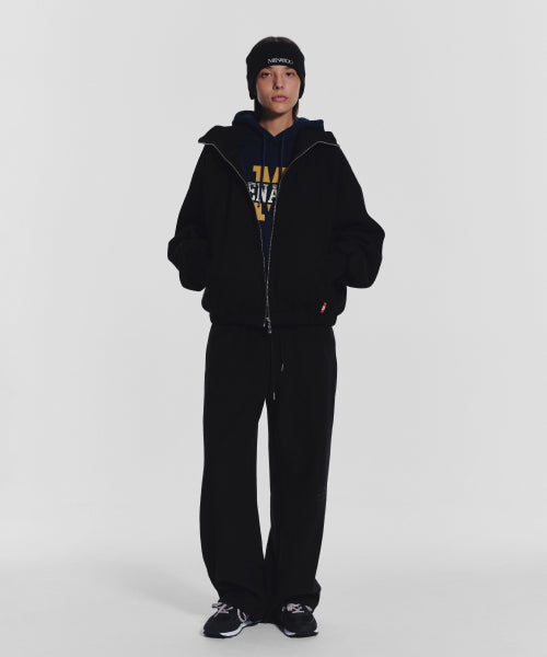 WAFFLE MINK DAILY HOODED ZIP UP - 4 COLORS BLACK