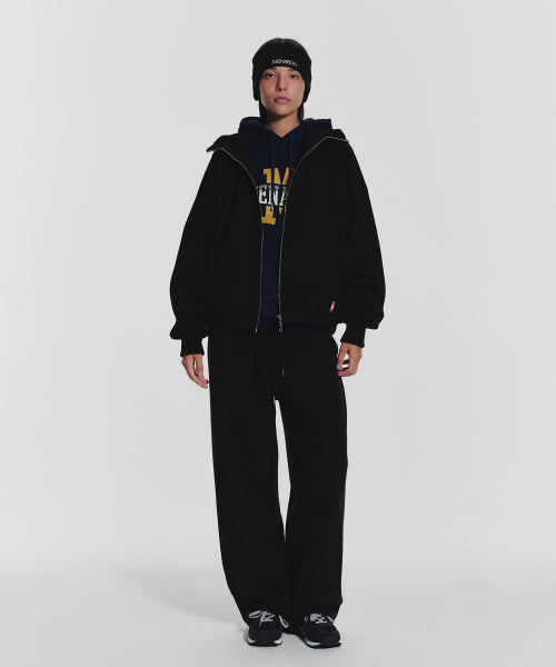 WAFFLE MINK DAILY HOODED ZIP UP - 4 COLORS BLACK
