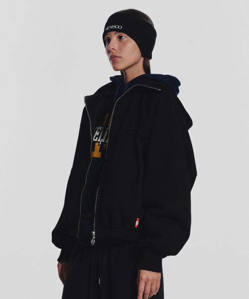 WAFFLE MINK DAILY HOODED ZIP UP - 4 COLORS BLACK