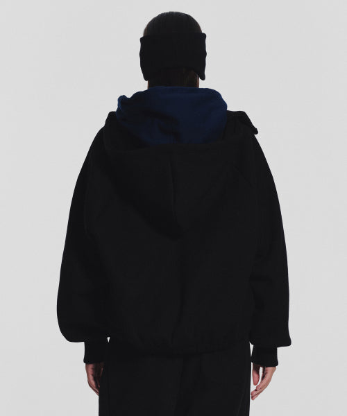 WAFFLE MINK DAILY HOODED ZIP UP - 4 COLORS BLACK