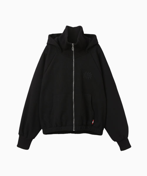 WAFFLE MINK DAILY HOODED ZIP UP - 4 COLORS BLACK