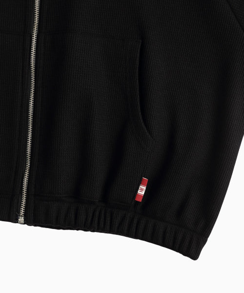 WAFFLE MINK DAILY HOODED ZIP UP - 4 COLORS BLACK
