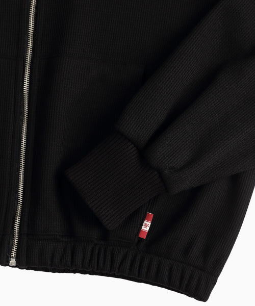 WAFFLE MINK DAILY HOODED ZIP UP - 4 COLORS BLACK