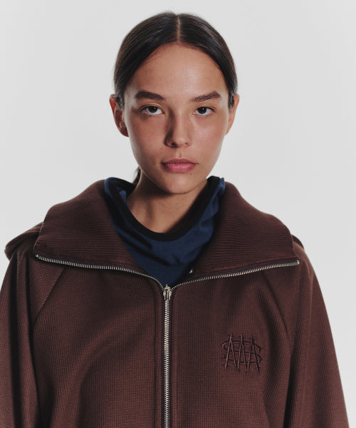WAFFLE MINK DAILY HOODED ZIP UP - 4 COLORS BROWN